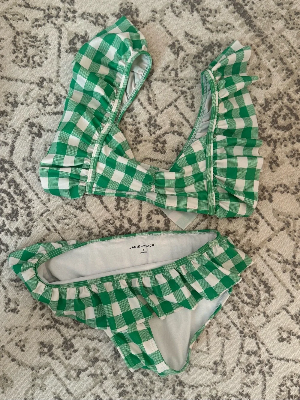 Janie and Jack/ Green Gingham Ruffle Two-Piece Swimsuit / Size 7